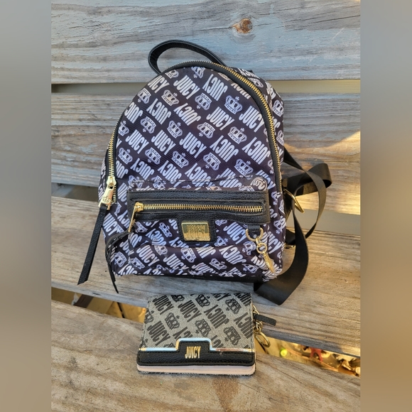 Juicy Couture Mini Backpack Purse And Wallet Black Status Gothic Stripe - Picture 1 of 6